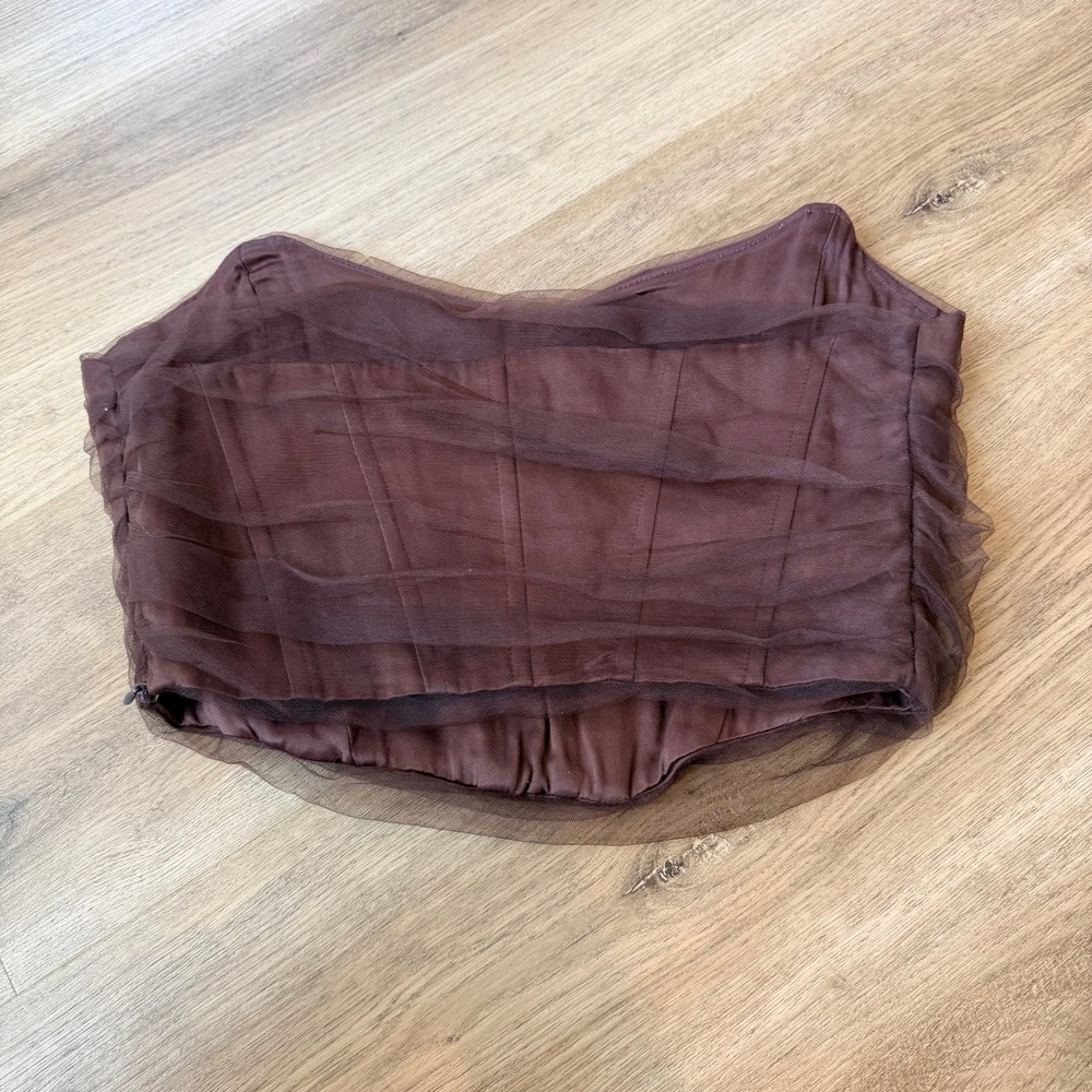 Zara Brown Tulle Mesh Corset Top Boning Side Zip Womens Size Small - Picture 3 of 5